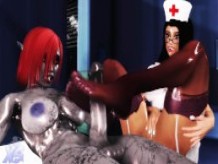 Nurse gives Futa Demon a footjob