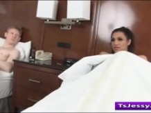 Shemale Jessy Dubai gives head and gets fucked in hotelroom