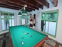 Tranny wanking solo on pool table