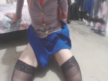 Trapito monta dildo mientras usa cosplay de Monika DDLC (Funkyo Enma)