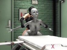 Mujer alienígena en una cárcel es follada duro por una dickgirl caliente en una máscara