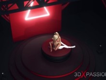 Transexual caliente 3D se folla a una rubia cachonda en el podio de modelos