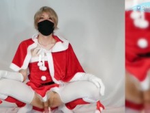 ¡Feliz Navidad/Felices Fiestas! Femboy Crossdresser tiene un gran consolador! ¡Montándolo y disparando semen enorme!