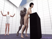 Máquina de follar futanari asiática con hombre lobo peludo meando y centauro (animación 3D)