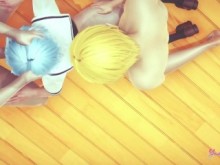 Yaoi Femboy - Threesome Blue chupa la polla mientras se la follan
