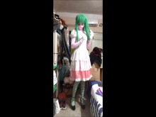 Kigurumi sakura vestido kawaii masturbándose