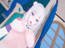 Re:Zero - Atrapaste a Futa Emilia fapping, luego ella te folla | Tomador masculino POV
